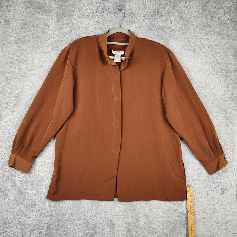 Vintage Graver Studio Shirt Womens Medium Brown Collar Button Tunic Top USA 90s